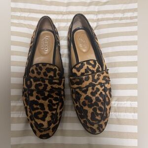Franco Sarto Leopard Print Calf Hair Leather Loafers Size 8